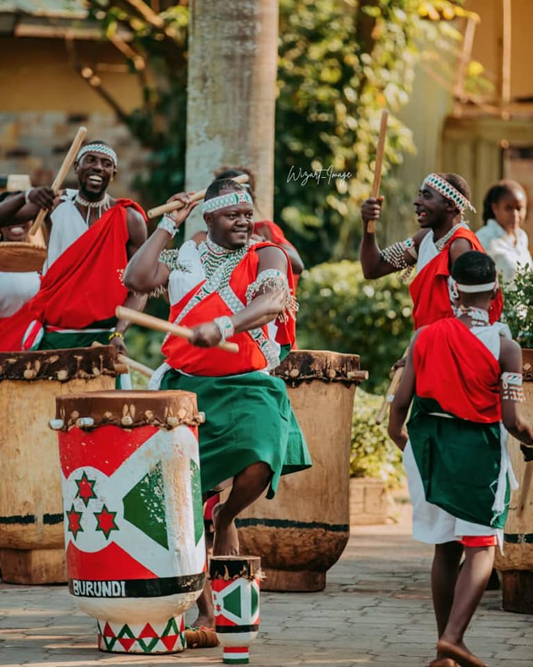 The royal drummers performing with Burundi's traditional drums at the Gishora Drum Sanctuary