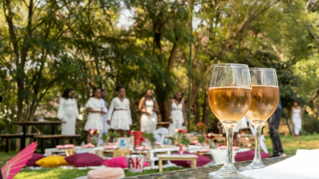 A group of ladies settling in for a three-course food-pairing at Leleshwa vineyard