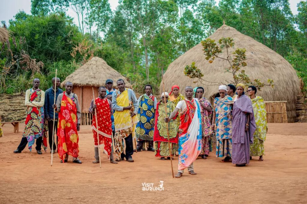 A Burundian family in their traditional homestead